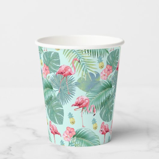 Tropisch Flamingo, Palms, ananassaplpatroon ID926 Papieren Bekers (Achterkant)