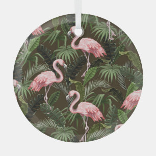 Tropisch Flamingo patroon: bladeren Glas Ornament