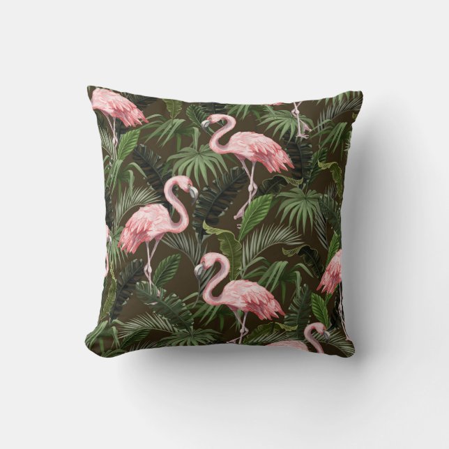 Tropisch Flamingo patroon:  bladeren Kussen (Voorkant)