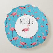 Tropisch Flamingo patroon voor zomerroze Rond Kussen (Achterkant)