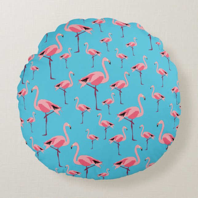 Tropisch Flamingo patroon voor zomerroze Rond Kussen (Voorkant)