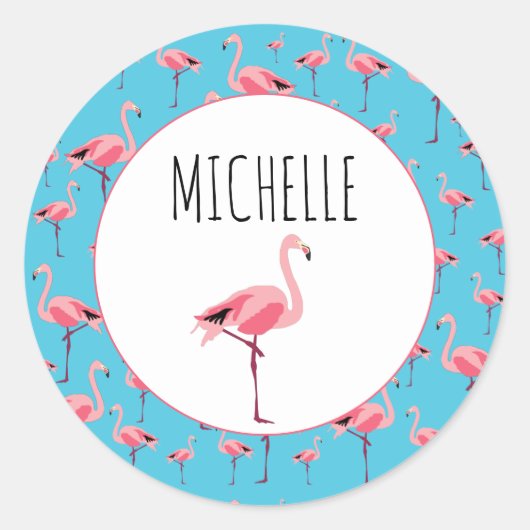 Tropisch Flamingo patroon voor zomerroze Ronde Sticker (Voorkant)