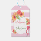 Tropisch Flamingo Pink Stripe Baby shower Cadeaulabel (Voorkant)