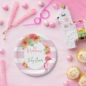 Tropisch Flamingo Pink Stripe Baby shower Papieren Bordje (Feest)