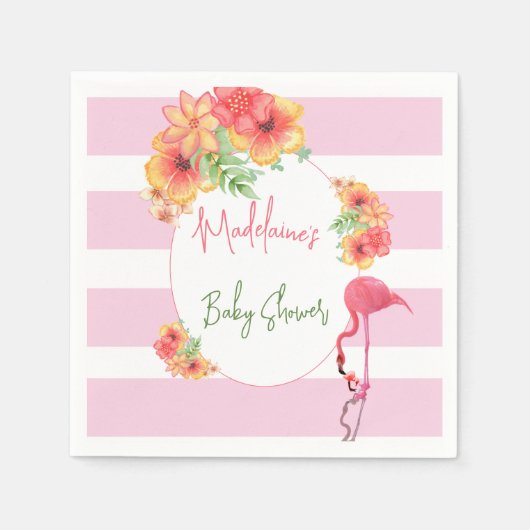 Tropisch Flamingo Pink Stripe Baby shower Servet (Voorkant)
