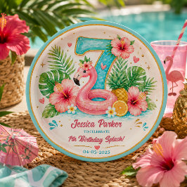 Tropisch Flamingo Pool Party 7e Verjaardag Spetter Papieren Bordje
