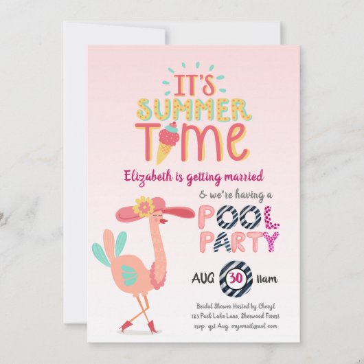 Tropisch Flamingo POOL PARTY Modern Fun Pink Kaart (Voorkant)