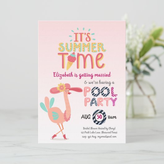 Tropisch Flamingo POOL PARTY Modern Fun Pink Kaart (Staand voorkant)