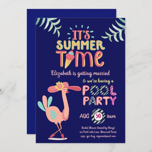 Tropisch Flamingo POOL PARTY Modern Fun Pink Kaart (Voorkant / Achterkant)