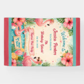 Tropisch Flamingo Poolparty 7e Verjaardag Splash Spandoek (Horizontaal)
