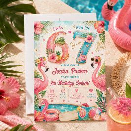 Tropisch Flamingo Poolparty 7e Verjaardags Splash Kaart