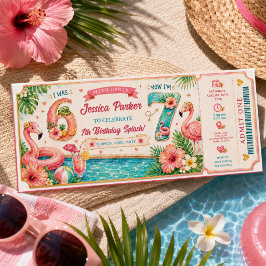 Tropisch Flamingo Poolparty 7e Verjaardags Splash Kaart