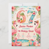 Tropisch Flamingo Poolparty 7e Verjaardags Splash Kaart (Voorkant)