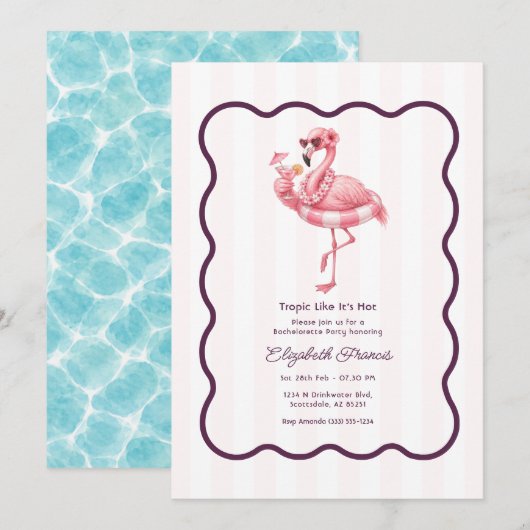 Tropisch Flamingo Poolparty Bachelorette-feest Kaart (Voorkant / Achterkant)