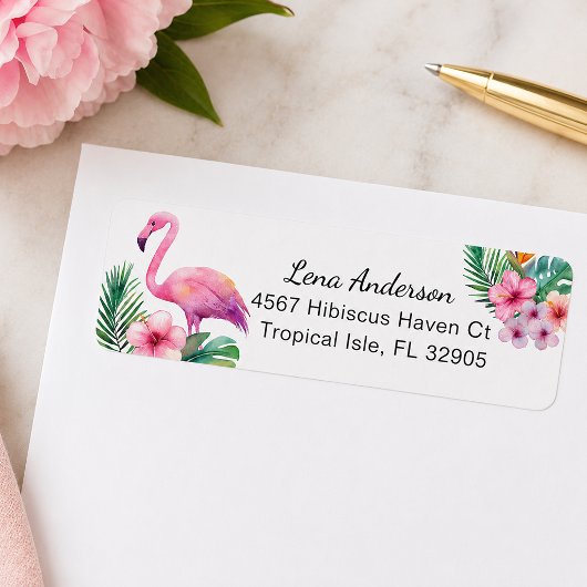 Tropisch Flamingo Retouradres Label Baby Shower