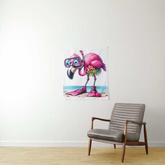 Tropisch Flamingo Snorkelontwerp Wandkleed (In situ)