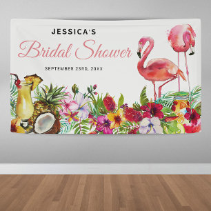 Tropisch Flamingo Strand Bloemrijke Bruidsdouche Spandoek