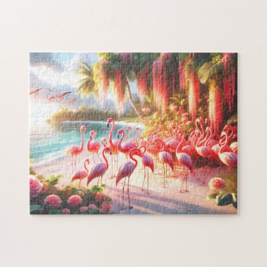 Tropisch Flamingo Strand Paradijs Vakantie Cadeau Legpuzzel (Horizontaal)