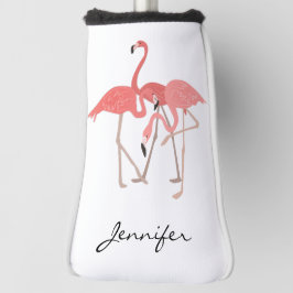 Tropisch Flamingo Trio met aangepast monogram Golfheadcover