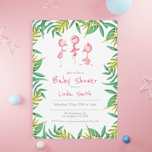 Tropisch Flamingo Triplets Baby shower Kaart