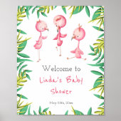 Tropisch Flamingo Triplets Baby shower Welkomstwoo Poster (Voorkant)