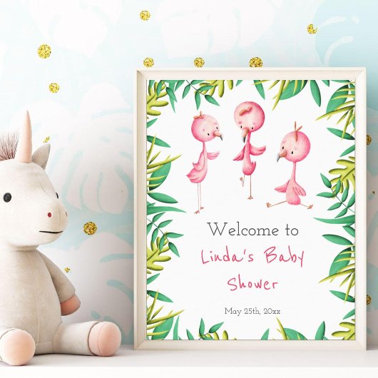 Tropisch Flamingo Triplets Baby shower Welkomstwoo Poster