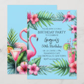 Tropisch Flamingo Verjaardagsfeest Kaart (Voorkant / Achterkant)
