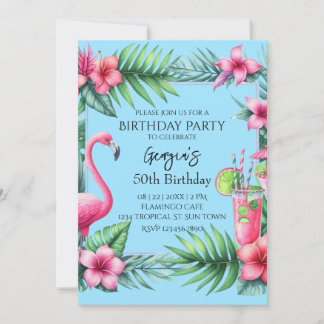 Tropisch Flamingo Verjaardagsfeest Kaart