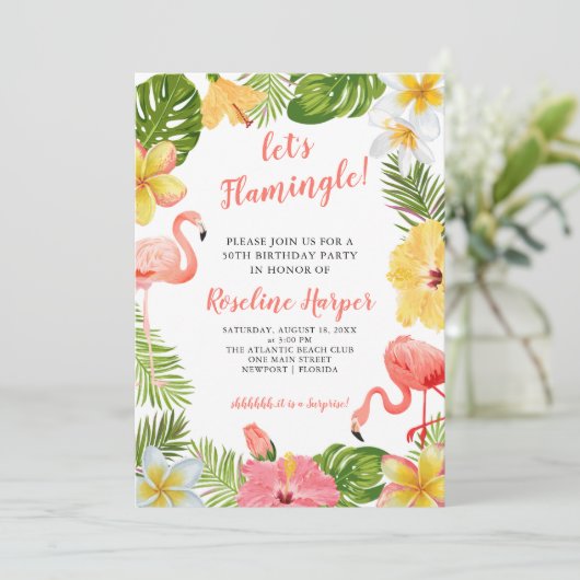 Tropisch Flamingo Verjaardagsfeest Kaart (Staand voorkant)