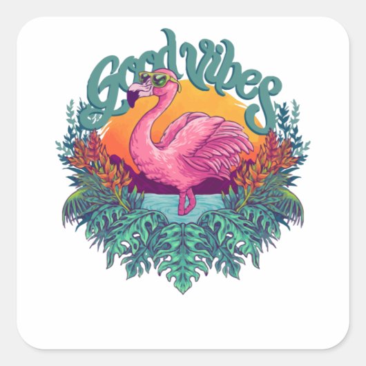 Tropisch Flamingo Vierkante Sticker (Voorkant)