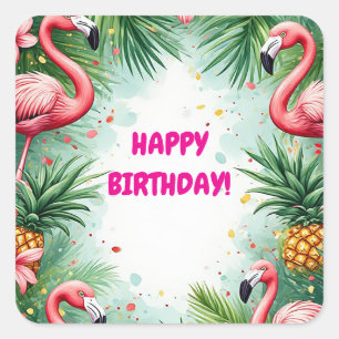 🌴 Tropisch Flamingo Zomer Frame Met Weelderig Bla Vierkante Sticker