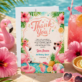 Tropisch Flamingo Zwembad Feest 7e Verjaardag Spet Bedankkaart