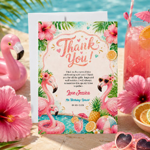 Tropisch Flamingo Zwembad Feest 7e Verjaardag Spet Bedankkaart