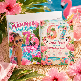 Tropisch Flamingo Zwembad Feest 7e Verjaardag Spet Kaart