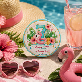 Tropisch Flamingo Zwembad Feest 7e Verjaardag Spet Ronde Button 3,2 Cm