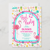 Tropisch Flamingo Zwembadfeestje Verjaardag Kaart (Voorkant)