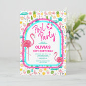 Tropisch Flamingo Zwembadfeestje Verjaardag Kaart (Staand voorkant)