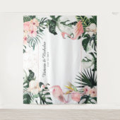Tropisch Flamingo's Bruiloft Foto Booth Achtergron Wandkleed (Voorkant)