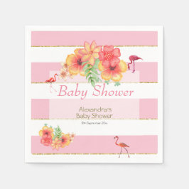 Tropisch Flamingos Pink Stripe Baby shower Servet