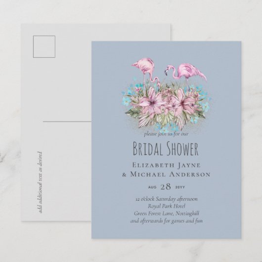 Tropisch Flamingos Wedding Briefkaart (Voorkant / Achterkant)