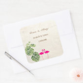 Tropisch Flamingos Wedding Vierkante Sticker (Envelop)