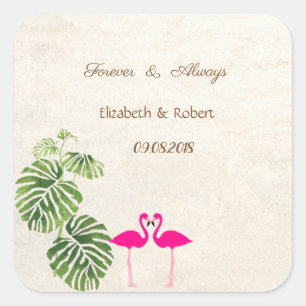 Tropisch Flamingos Wedding Vierkante Sticker