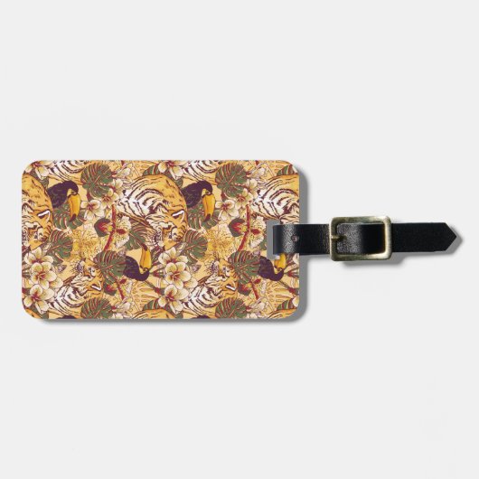 Tropisch flessenpatroon met tijger bagagelabel (Voorkant horizontaal)