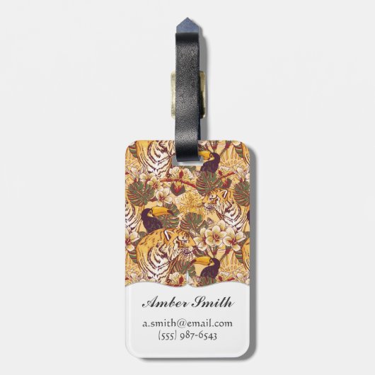 Tropisch flessenpatroon met tijger bagagelabel (Achterkant verticaal)