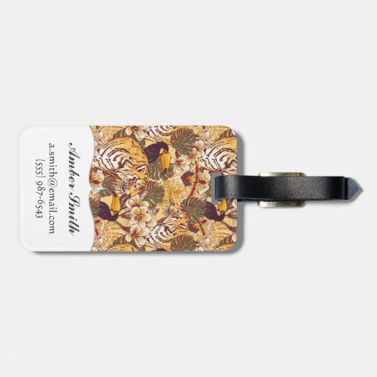 Tropisch flessenpatroon met tijger bagagelabel (Achterkant horizontaal)