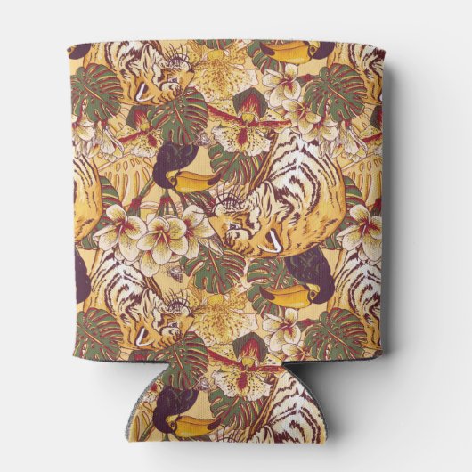 Tropisch flessenpatroon met tijger blikjeskoeler (Achterkant)