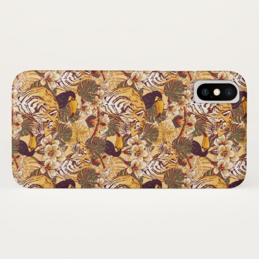 Tropisch flessenpatroon met tijger Case-Mate iPhone case (Achterkant (horizontaal))