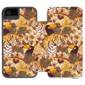 Tropisch flessenpatroon met tijger incipio iPhone portemonnee hoesje (Agenda Open)