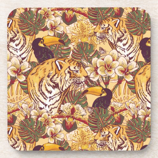 Tropisch flessenpatroon met tijger onderzetter (Voorkant)