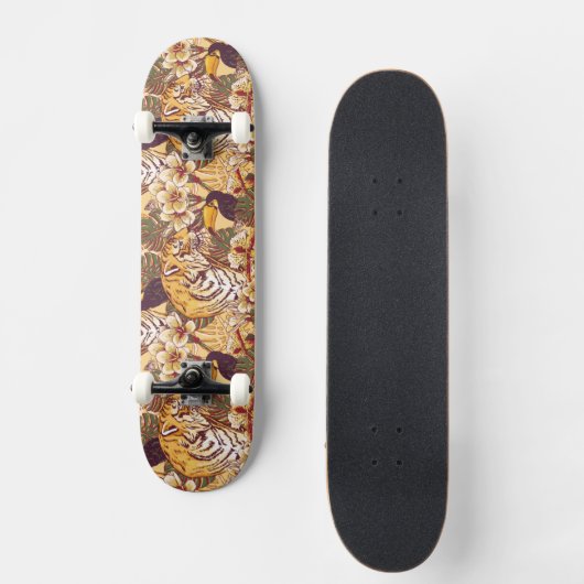 Tropisch flessenpatroon met tijger persoonlijk skateboard (Voorkant)